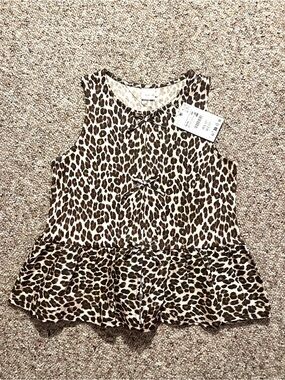 Zara Kids Girls Leopard Print Peplum Sleeveless Top NWT
